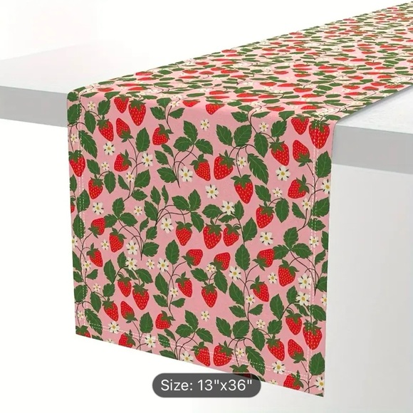 NWOT Strawberry Pattern Table Runner - Pink - Picture 1 of 6